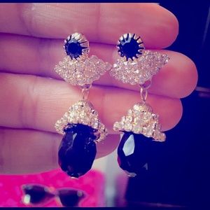 Gold Tone Black and Silver Statement Earrings